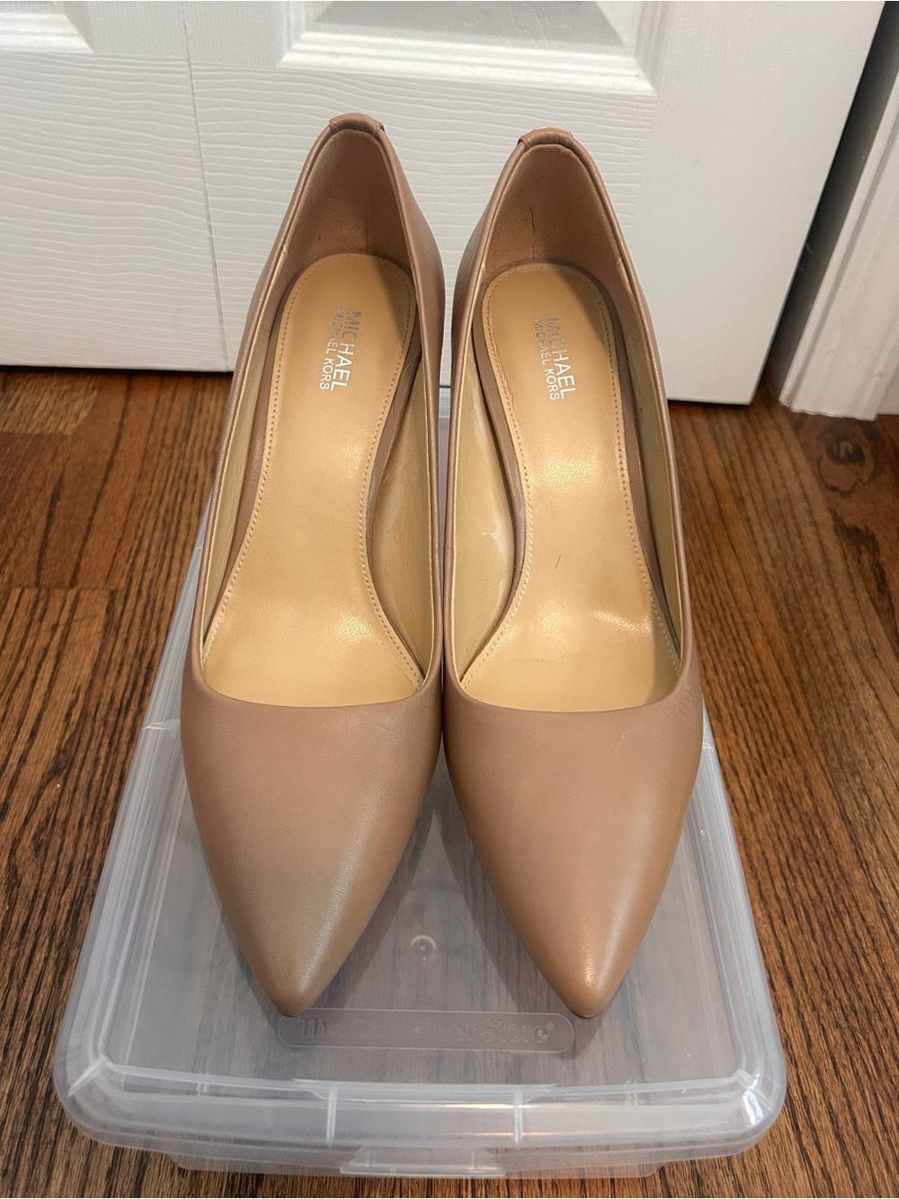 Michael Kors Beige Pointed-Toe Leather Pumps